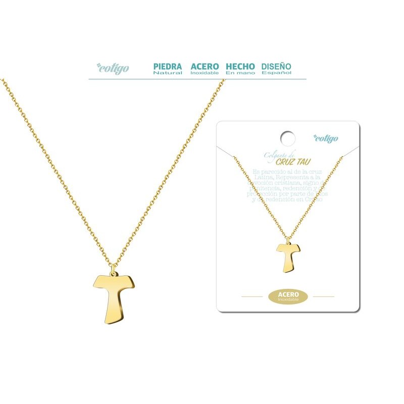 Colgante Cruz Tau Acero Dorado - Coleccion Colgantes amuletos